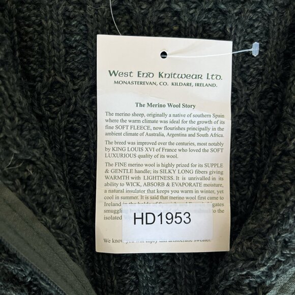 Aran Crafts 100% Merino Wool Hooded Zip Cardigan Sweater Forest Green Size M - Picture 6 of 6